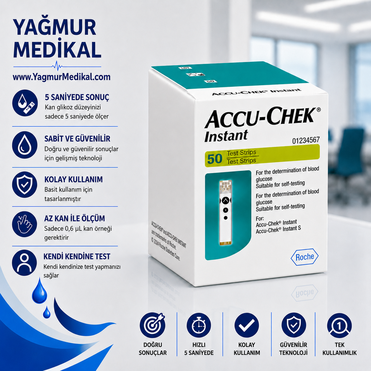 Accu-Chek Instant Şeker Ölçüm Stribi 50'li Paket (Roche)