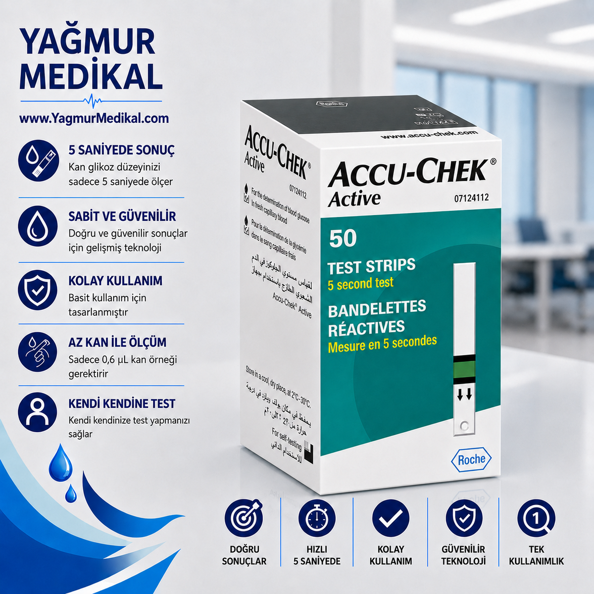 Accu-Chek Active Şeker Ölçüm Stribi 50'li Paket (Roche)