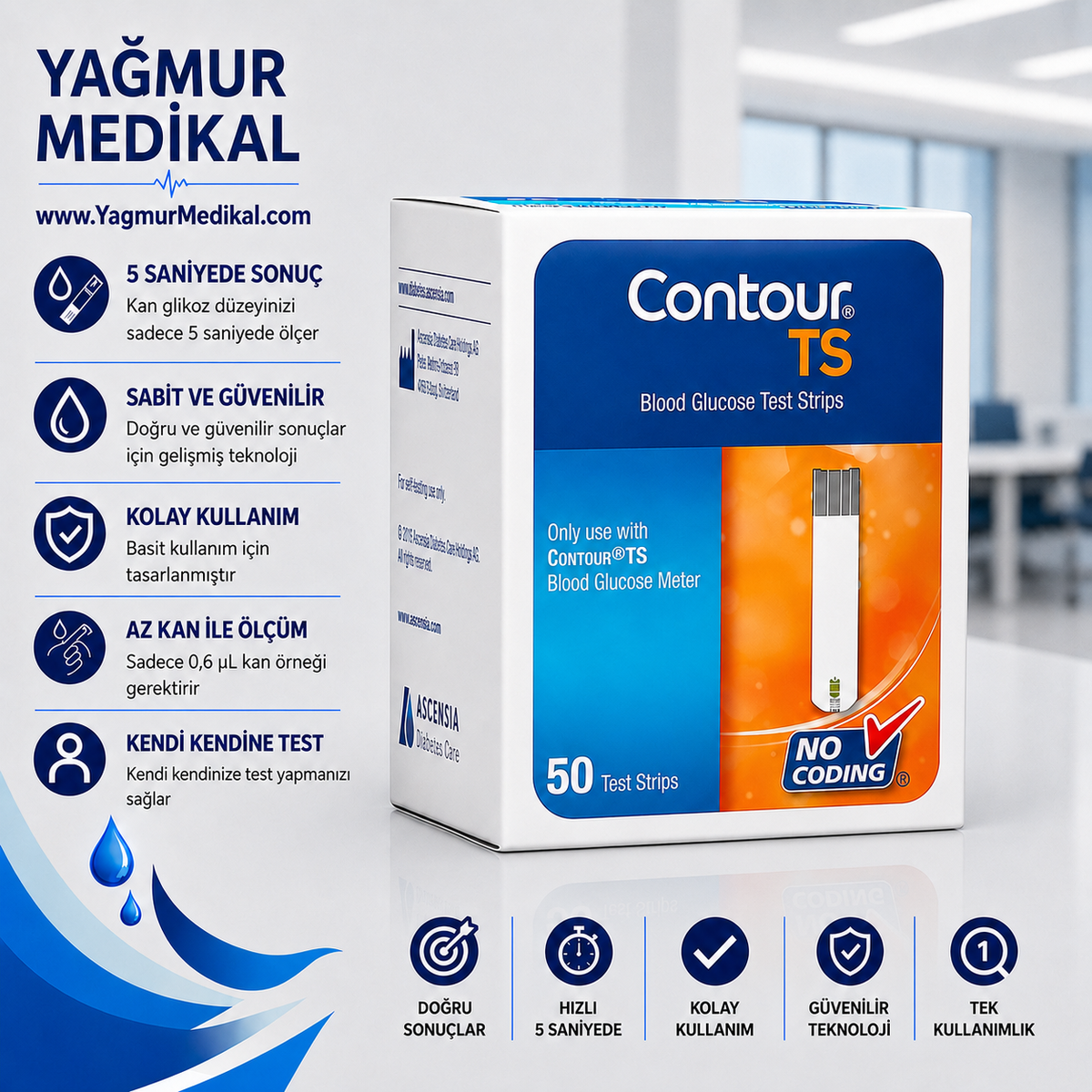 Contour TS Kan Şekeri Ölçüm Stribi 50'li Paket (Bayer)