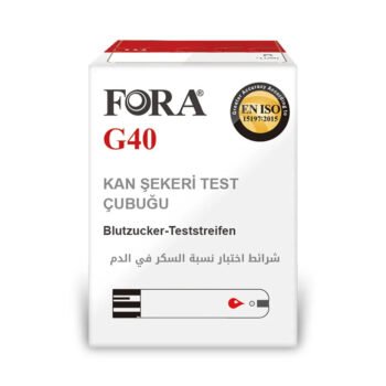 Fora G40 test stripi ile kan şekeri ölçümü Fora G40 test stripi kullanım görseli Kan şekeri ölçüm cihazı ve test stripi Parmak ucu kan alma ile Fora G40 test stripi