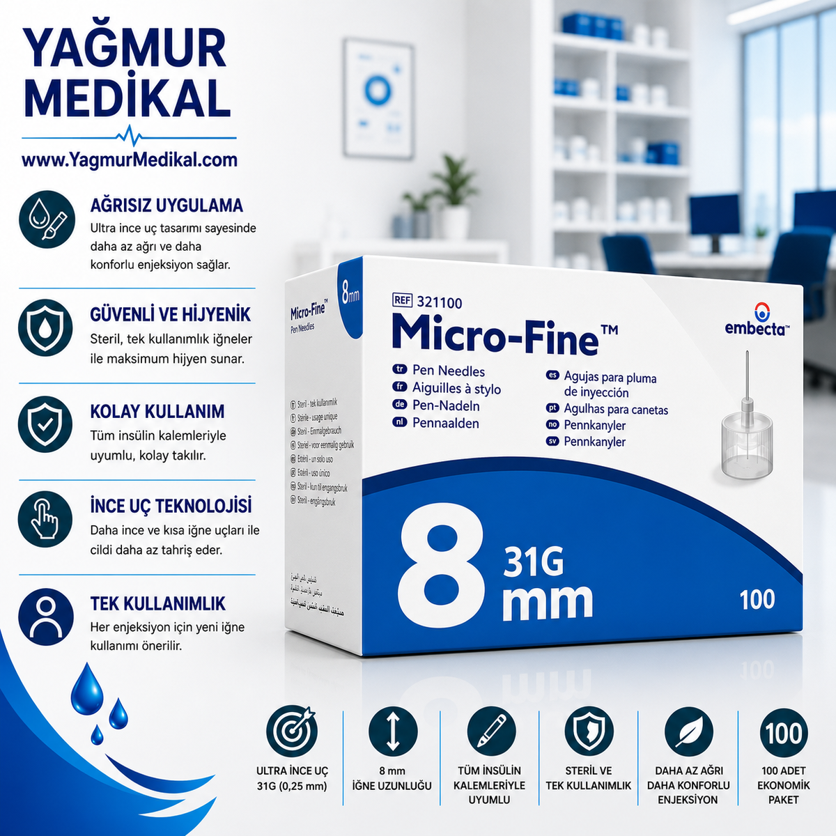 BD Micro-Fine Plus 8 mm İnsülin İğnesi