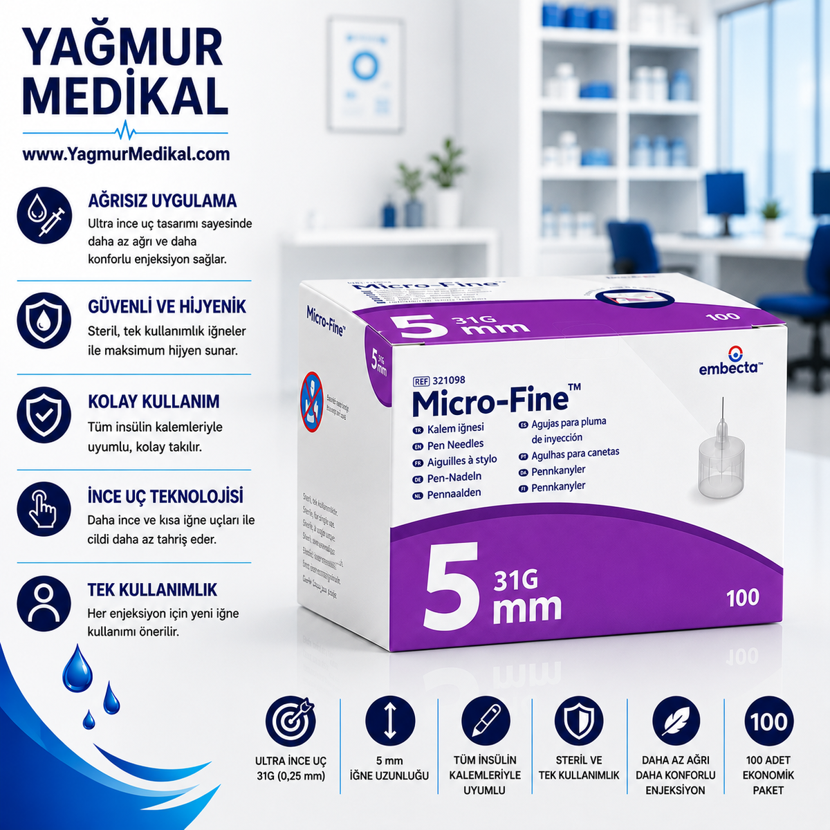 BD Micro-Fine Plus 5 mm İnsülin İğnesi