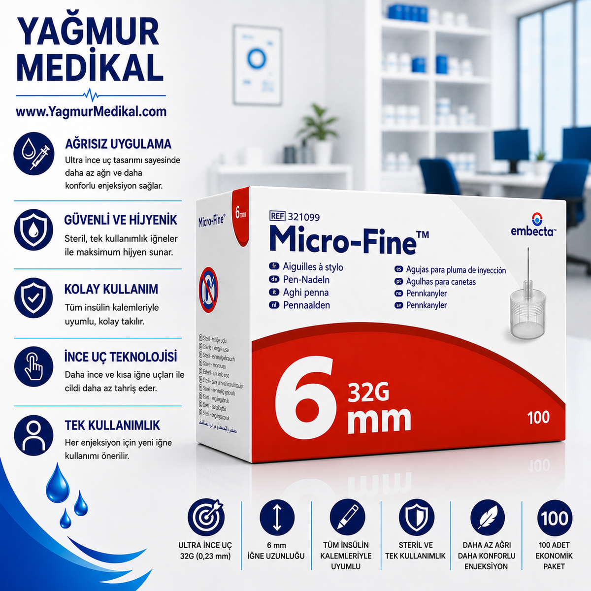 BD Micro-Fine Plus 6 mm İnsülin İğnesi