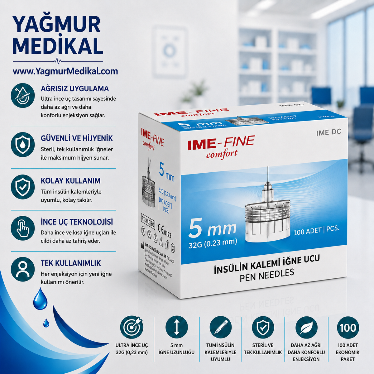 IME-FINE COMFORT İnsülin Kalem İğnesi 4 mm (32G)