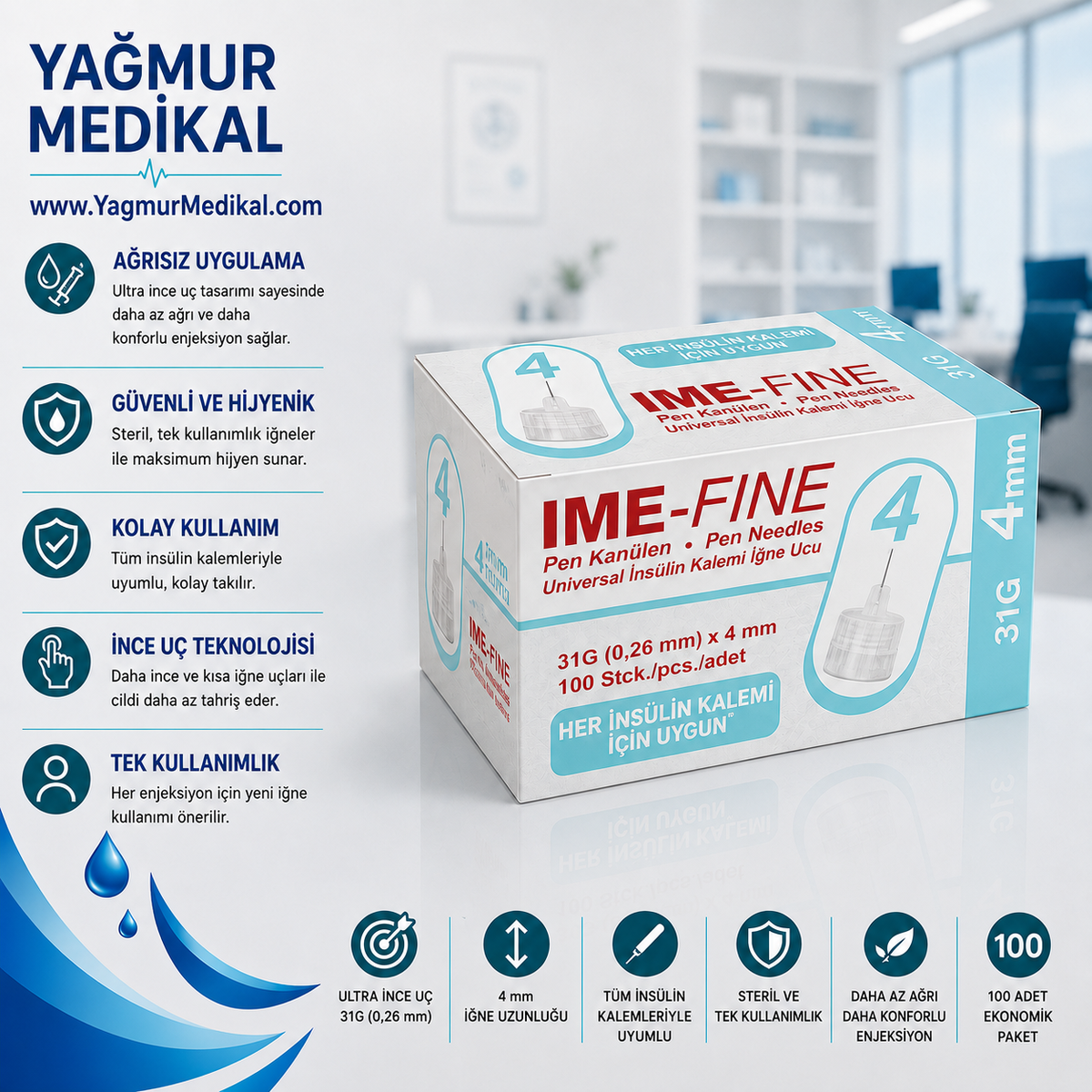 IME-FINE İnsülin Kalem İğne Ucu 4 mm 31G