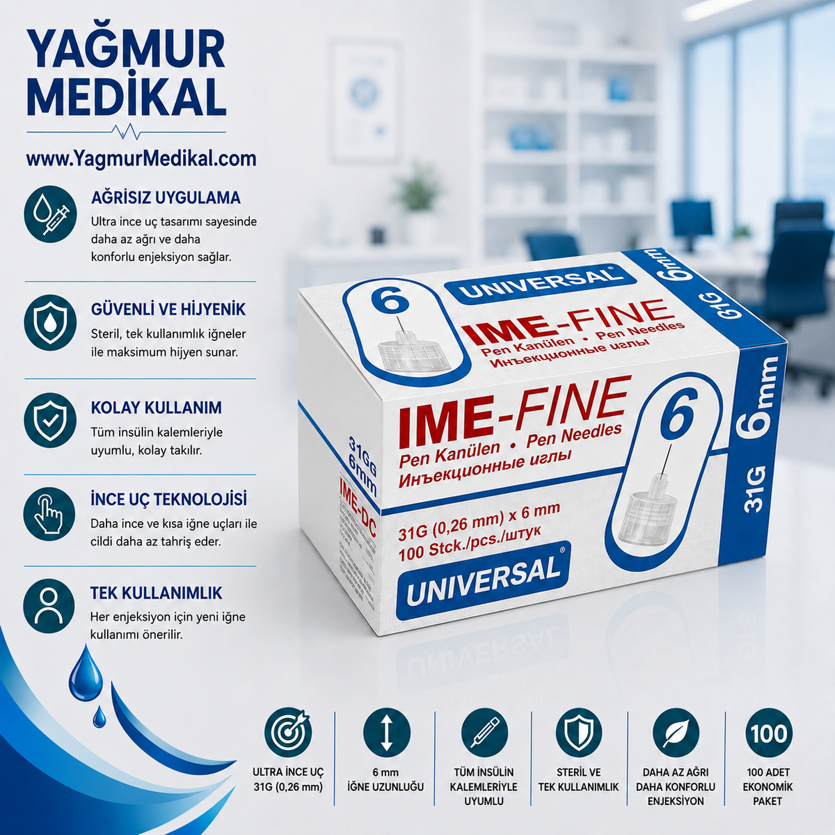 IME-FINE İnsülin Kalem İğne Ucu 6 mm 31G
